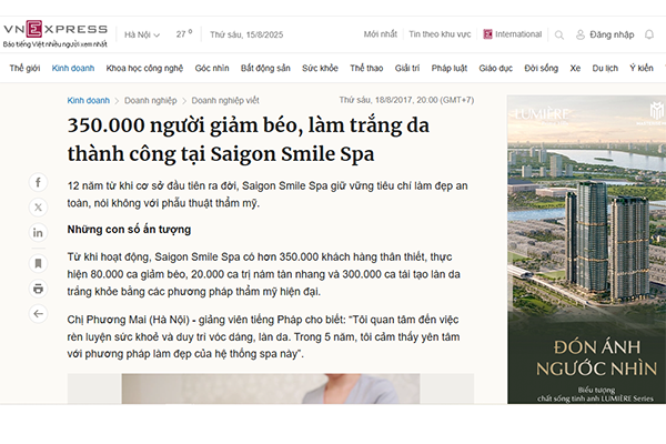 350.000 người giảm béo, làm trắng da thành công tại Saigon Smile Spa