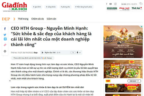 CEO HTH Group – Nguyễn Minh Hạnh: “Sức khỏe & sắc đẹp của khách hàng là cái lãi lớn nhất của một doanh nghiệp thành công”